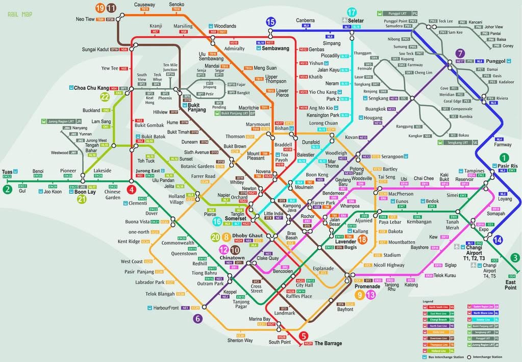 سے smrt سنگاپور کا نقشہ